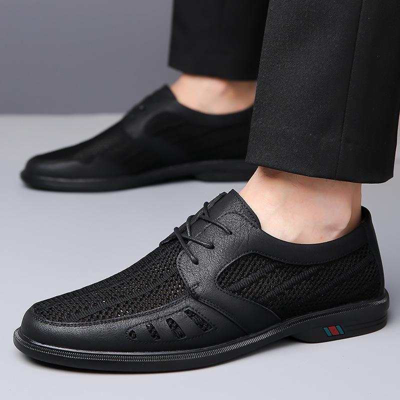 Fashion 2025 Spring Summer New Men's Business Casual Leather Shoes Mesh Breathable Lace-up Soft Sole Designer Sandals Shoes for Men