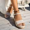 Women Casual Beach Sandals Platform Wedge Lightweight Summer Strap Casual Rope Thick Sole Bohemian Increased Fish Mouth Sandal