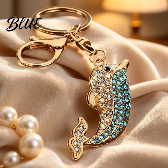Women Dolphin Keychain Bling Rhinestone Keychain Zinc Alloy Car Key Ring Ocean Theme Sea Animal Pendant for Backpacks Handbag Decoration