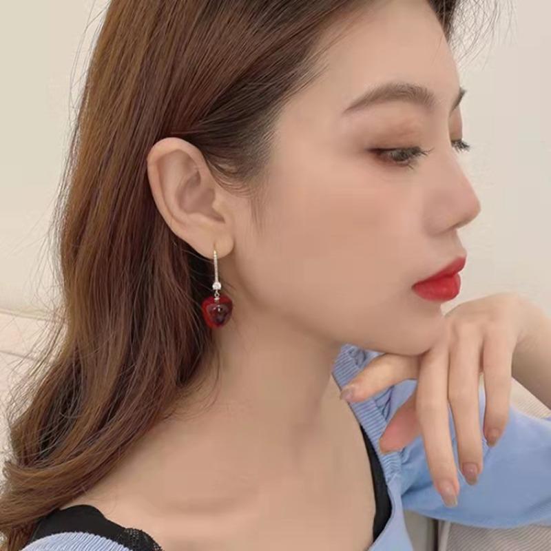 Korean Fashion Red Cherry Drop Earrings For Women Jewelry Trending New Luxury Women's Red Fruit Earrings Accessories