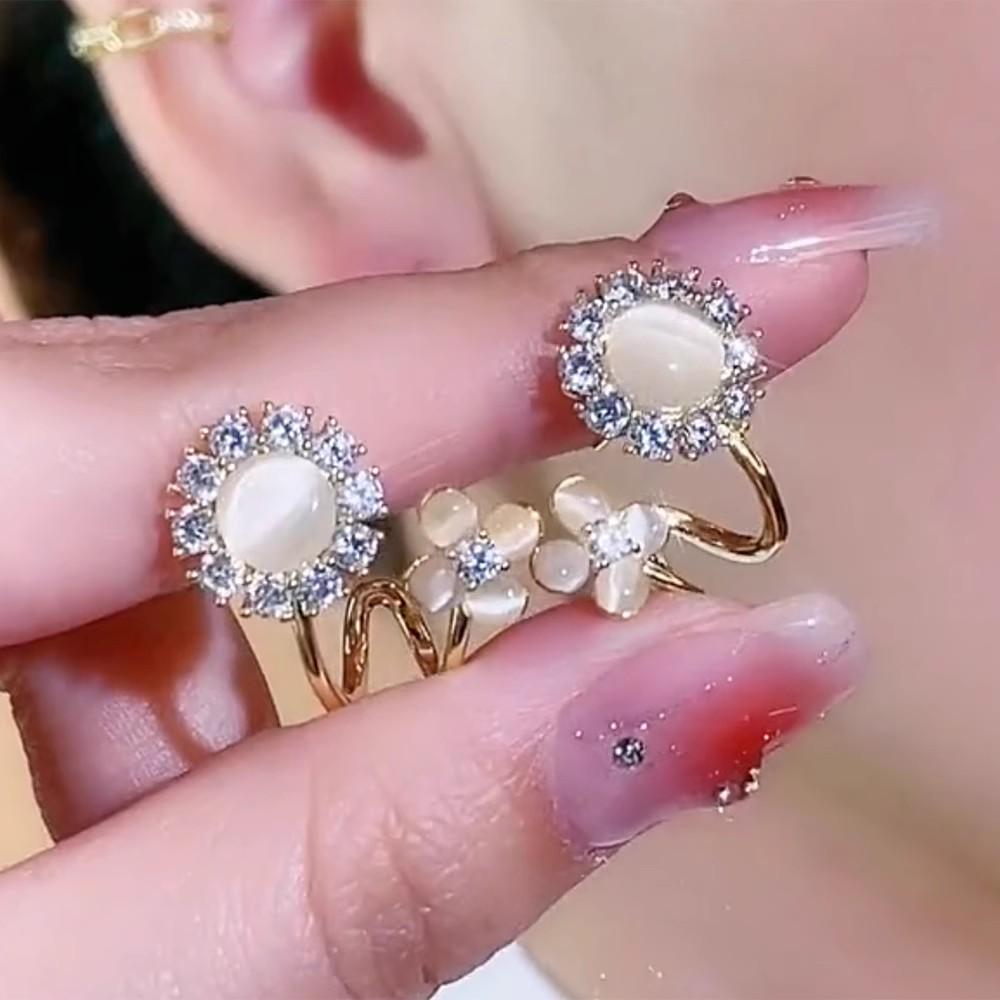 Luxury Cat's Eye Flower Zircon Earrings for Women - Exquisite & Shiny