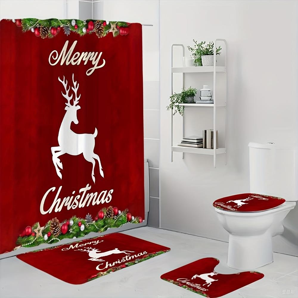 4-teiliges Badezimmer-Duschvorhang-Set Milu-Hirsch Badezimmer-Vorhang mit 12 Haken Rutschfeste Teppiche WC-Deckelmatte Badezimmer-Trennwand