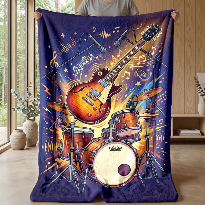 Music Instruments Harmony Theme Blanket Lightweight Warm Flannel Blanket Decorative Throw Blanket for Home Decoration