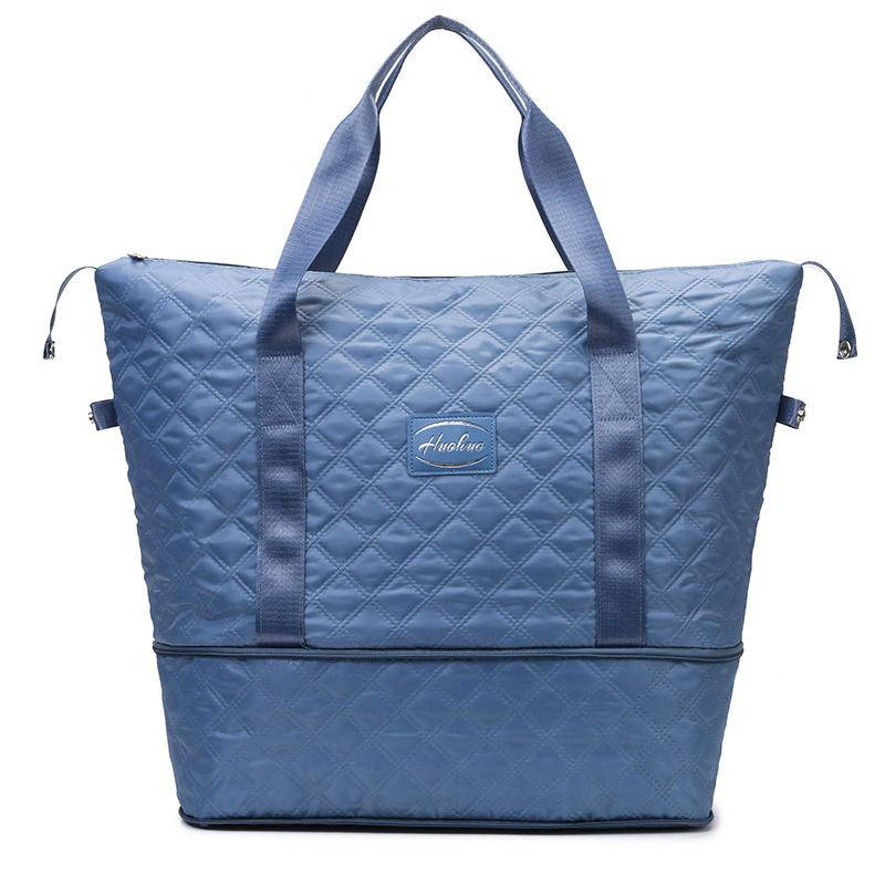 Expandable outing, large capacity, fashionable diamond lattice handbag, wet and dry separation sports fitness bag, can be set with a pull bar