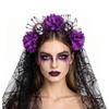 Dark Purple Skull Headband Lace Veil Gothic Hairband Stylish Skull Headwear  Halloween Party