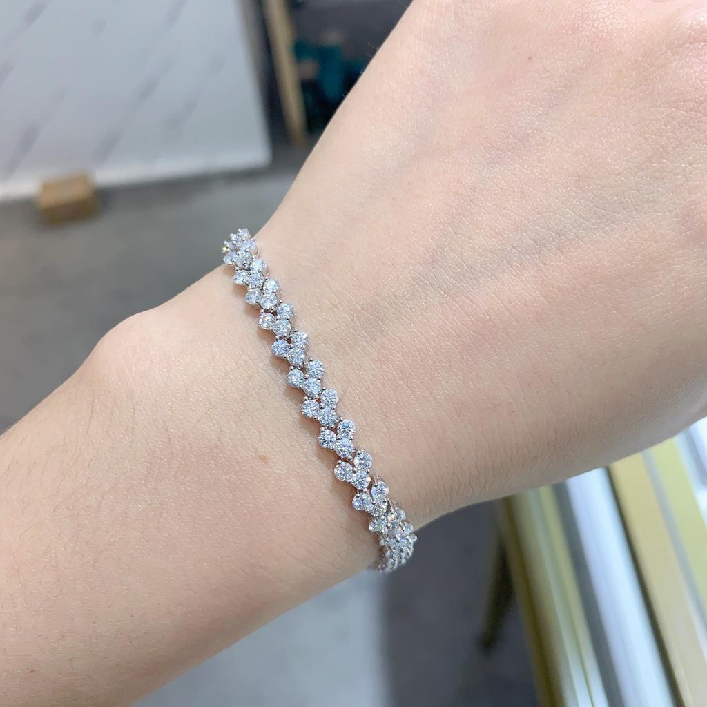 Ruizuan 925 Silver Moissanite Bracelet with Clover Inlay Handmade 18K Rhodium Plated Jewelry Necklace
