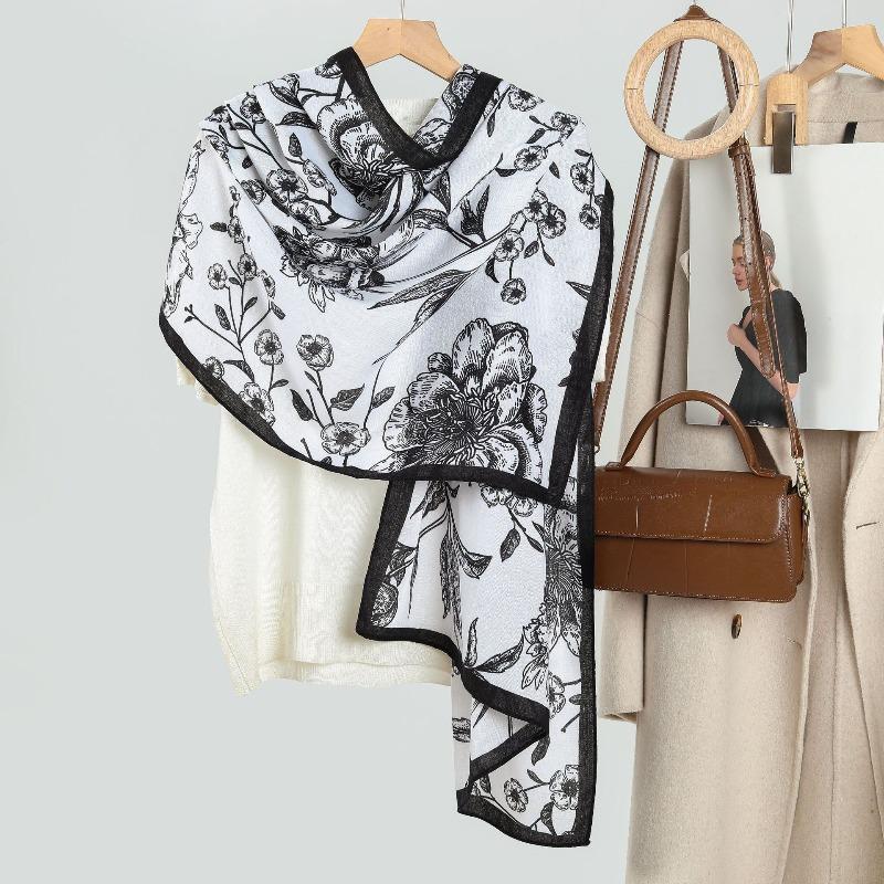 Ladies plain large flower printing velvet long silk scarf scarf versatile literary small fresh warm thin shawl