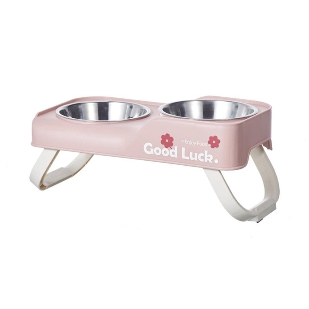 

Neck Protection Cat Double Feeder Foldable Stand Adjustable Height Pet Folding Elevated Bowl Non-Slip Base Washable розовый