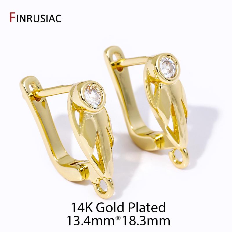 

14K Gold Plated Zircon Earwire Shvenzy Fixtures Leaf Earring Hooks Clasp Fittings For DIY Luxury Women Earrings Making Findings 1 pair
