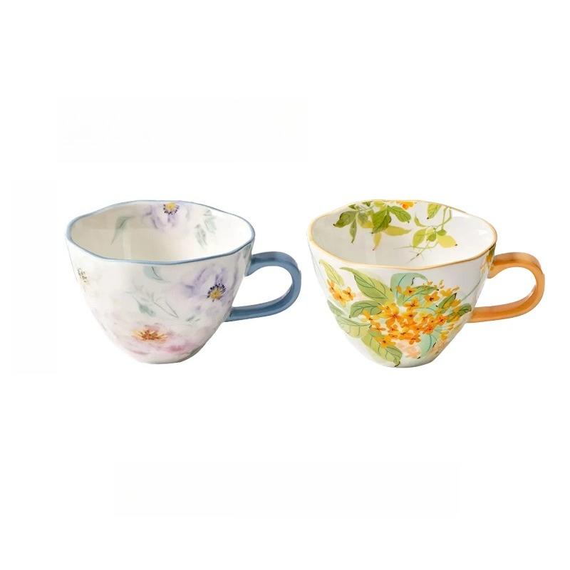 Ceramic Coffee Mug, Premium 350ml Bone China Coffee Tea Hug Mug, Floral Designed Teacup, Breakfast Cup