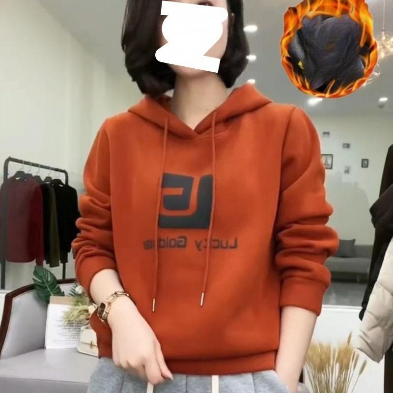 Ein Fleece- und verdicktes Winter-Damen-Kapuzensweatshirt, das den Bauch bedeckt und ein trendiges, dickes Damenoberteil ist.