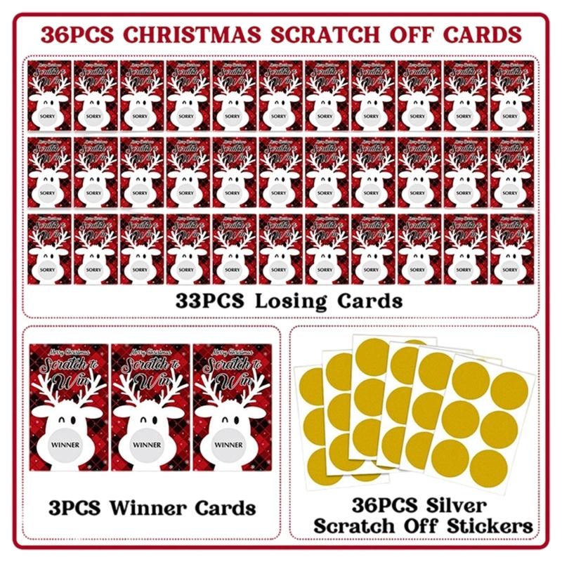 36Pcs Reusable Christmas Party Scratch Off Cards Handmade Gift Coupon Tickets for Birthday Wedding Christmas Celebration