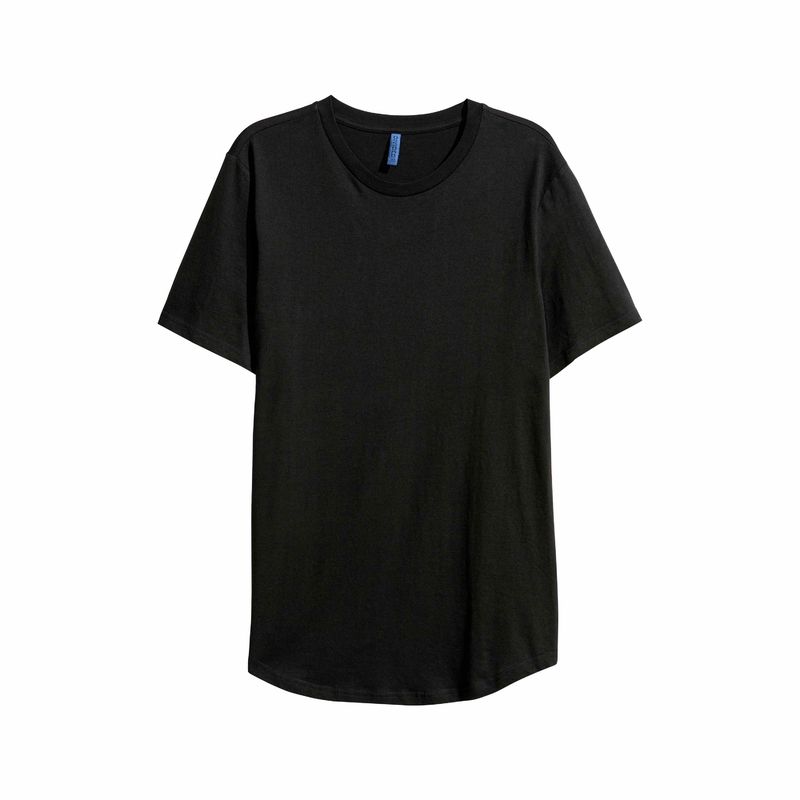 

HM Men s and Women s T-shirt Autumn Soft round Neck Mid-Length Oversize Casual Short-Sleeved Top 0598755 Black 165/84A
