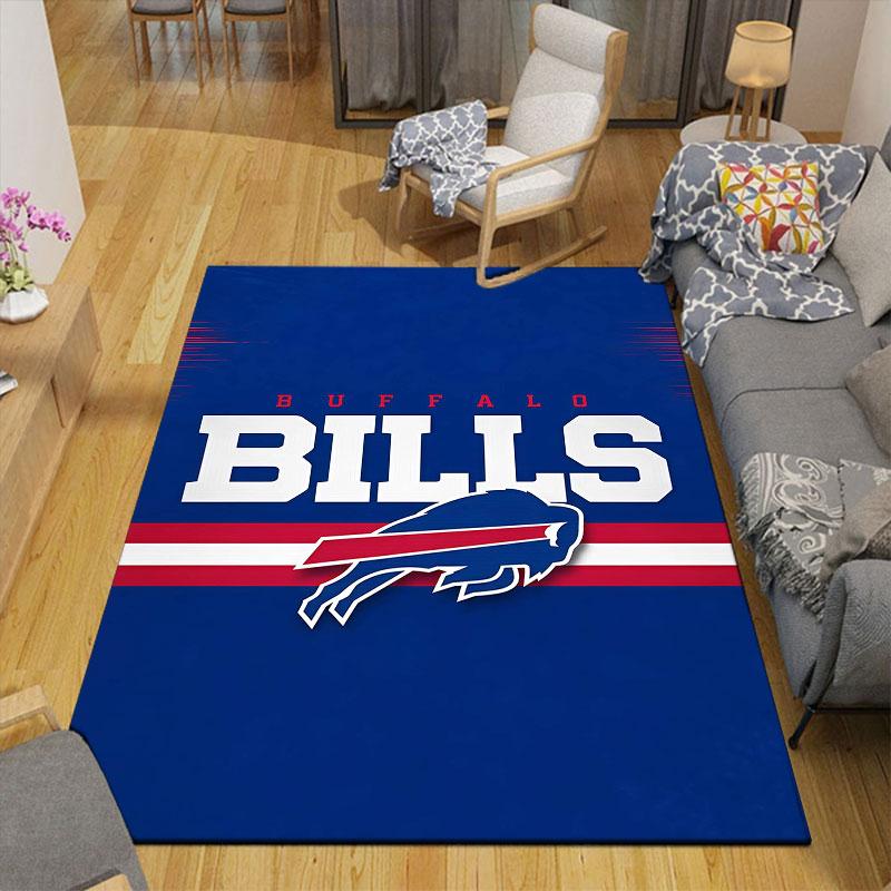 Buffalo Bills Flannel Printed Carpet, Home Sofa Decoration for Living Room & Bedroom, Non‑Slip Play Flannel Floor Mat for Game Room