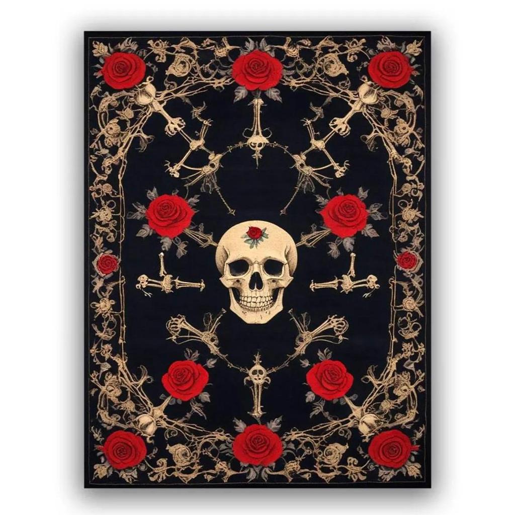 Mystic Red and Black Rug with Bold Gothic Carpet, Mystic Dark Rug with Fiery Red Ornamental Design, Occult Rug, Witchcraft Rug