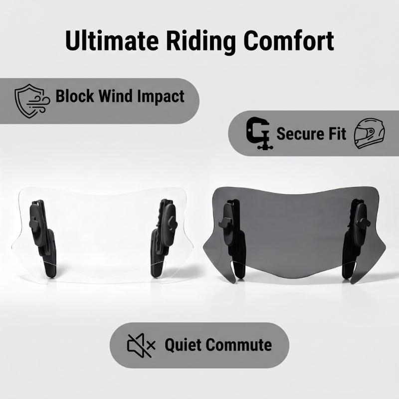 Motorcycle Wind Deflector Extension, Adjustable Clamp-On Acrylic Panel With Two Brackets for Windshield Coverage