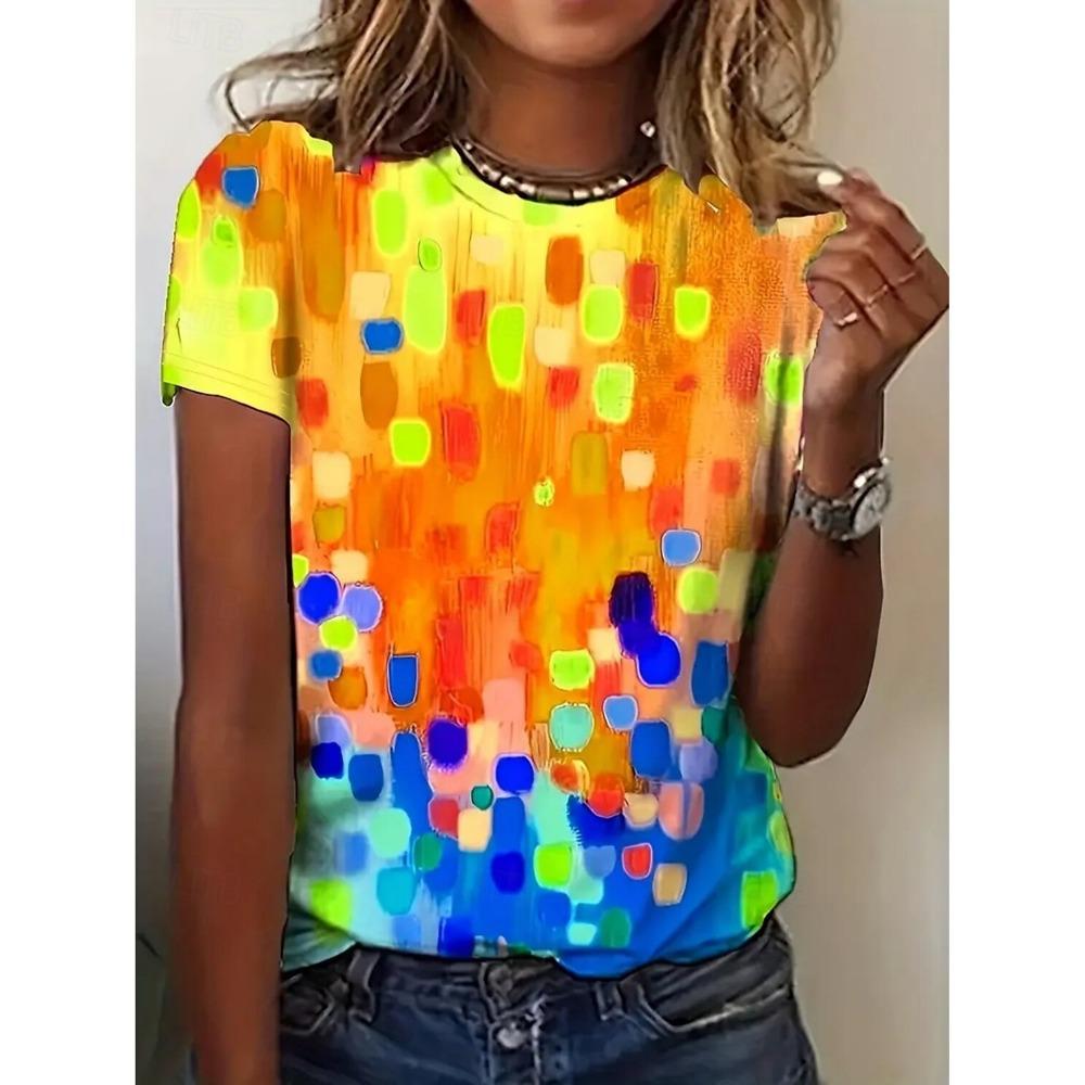 Women's 3D Prints Oil painting  Hawaiian Short Sleeve Tops O-Neck Summer hawaii