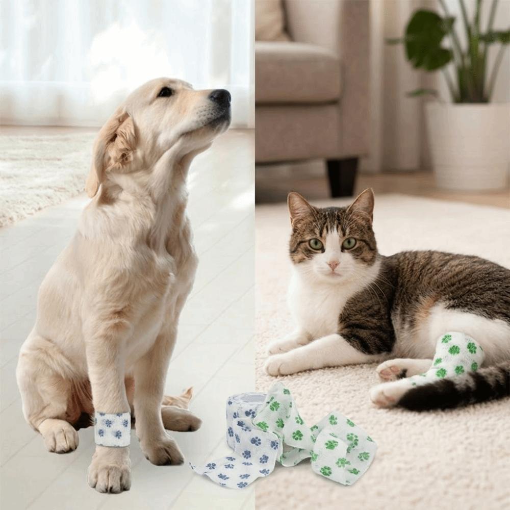 Non-woven Fabric Pet Self-adhesive Bandage Elastic Fiber Non-woven Bandage First Aid Use Small Green Paw