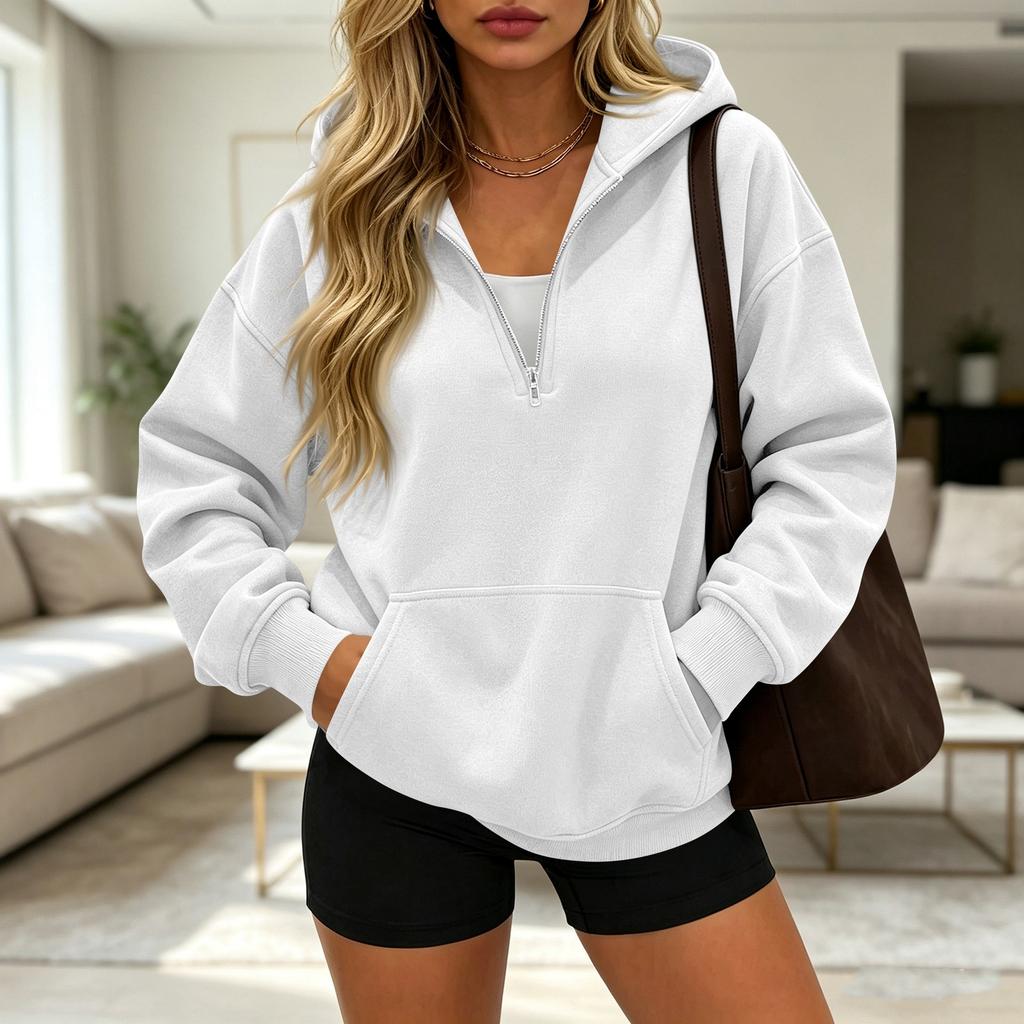 Women's Casual Half Zip Long Sleeve Hooded Sweatshirt for Daily Wear