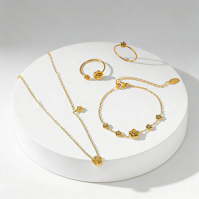 Gold Rose Choker and Bracelet Set for Women Fashionable Accessory Perfect for Gifts