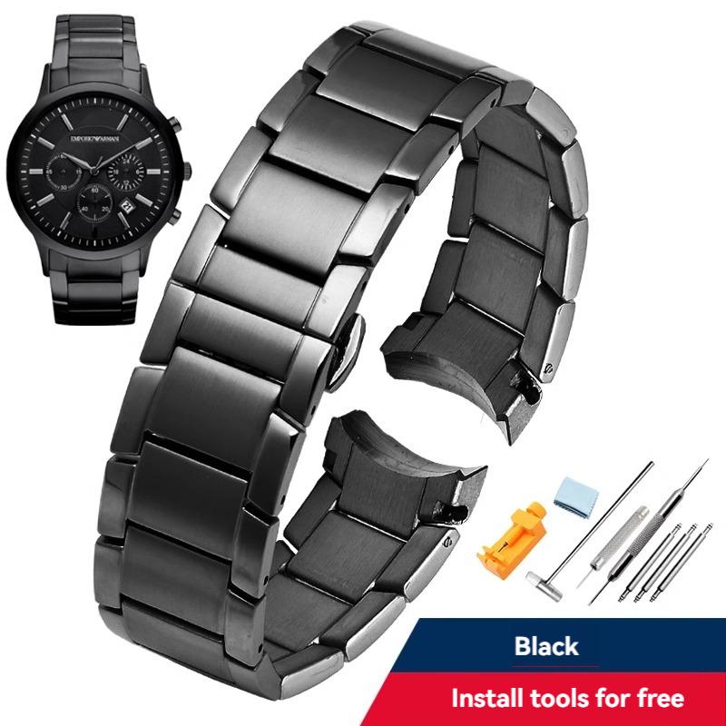 

Суцільний вигнутий кінець ремінець з нержавіючої сталі для Armani AR2447 AR2448 AR2434 AR2432 AR2433 застібка-метелик 22 мм браслет ремінець для годинника 22mm чорний