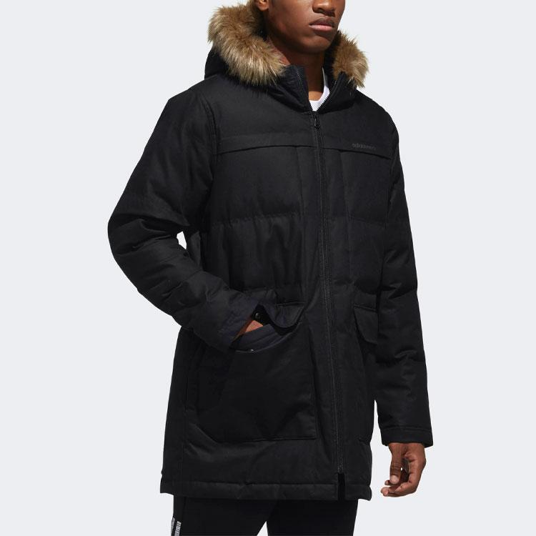 Adidas Neo Down Parka Solid Color Mid-Length Cotton Jacket Winter Men Jacket Black DM2202