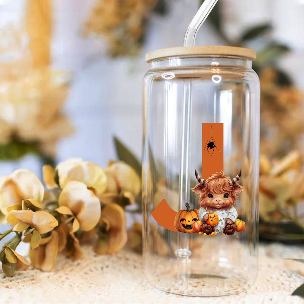 16oz 26 Buchstaben A-Z Libbey Trinkglas Kaffeetasse Mason Einmachglas mit Bambusdeckel & Strohhalm Sommer Getränkegeschirr Glasflasche Hochzeitsgeschenke