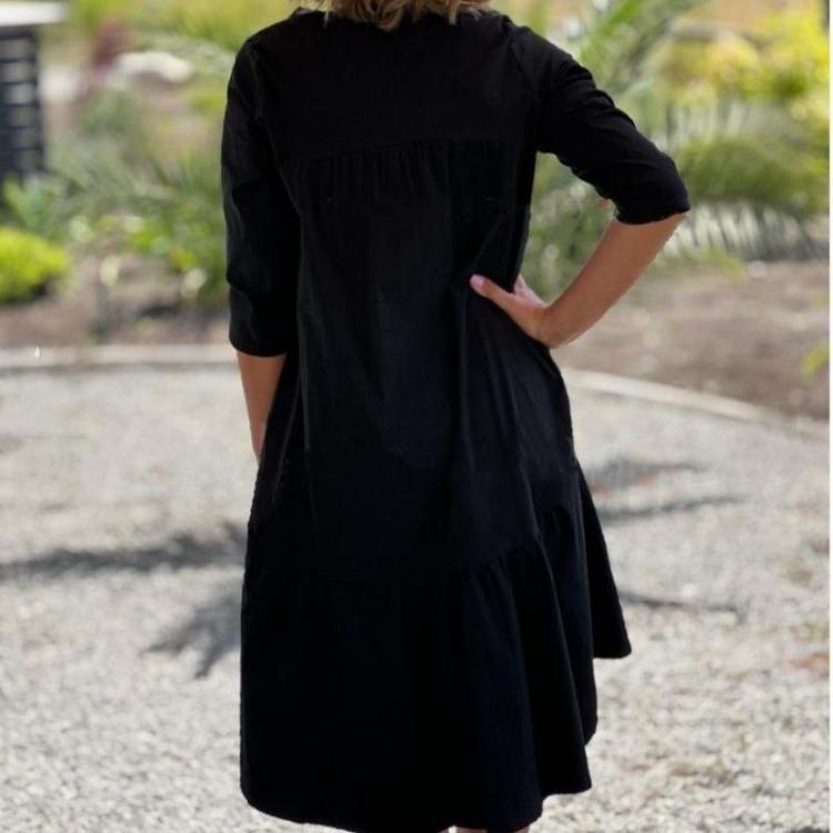 Sommer Freizeit V-Ausschnitt Baumwollkleid Damen Leicht Atmungsaktiv Locker Rüschen Midi Strandurlaub Einfarbig Kurzarm