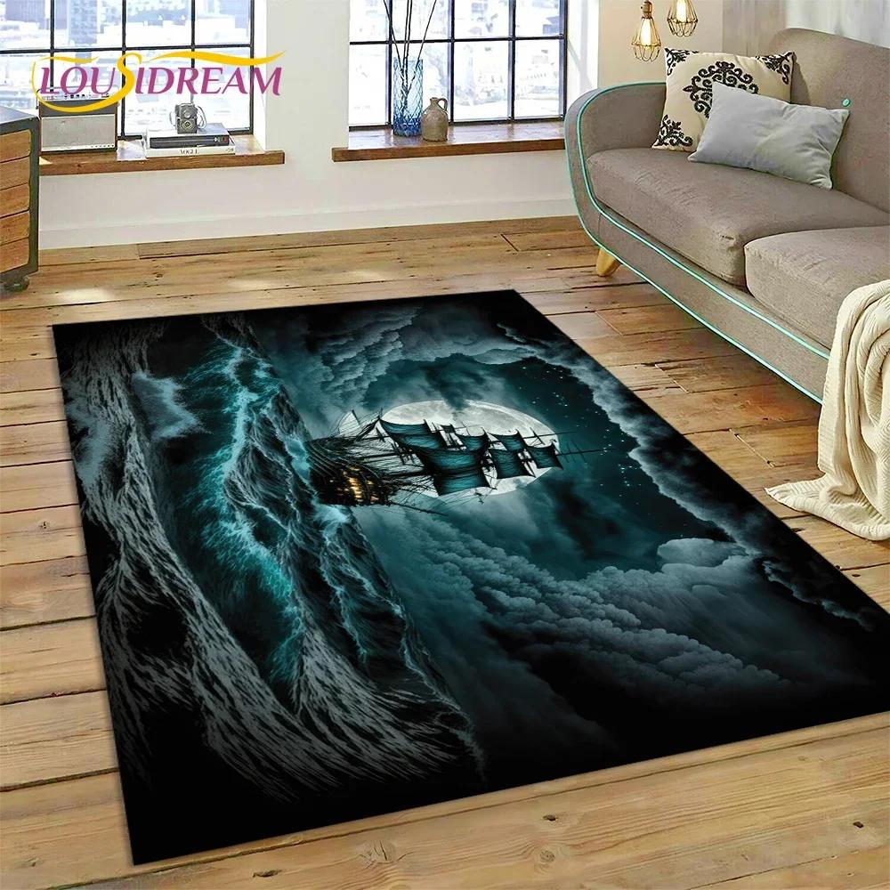 Ancient Pirate Ship Boat,Barque,Sailboa Carpet Rug for Bedroom Living Room Home Sofa Decoration,Child Game Large Decor Floor Mat