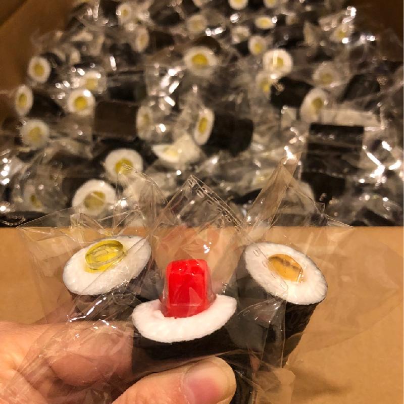 

New Creativity Novelty Simulation Food Sushi Fish Bamboo Wheel Squeeze Stress Relief Toy Children S Fun Pendants Craft Gift