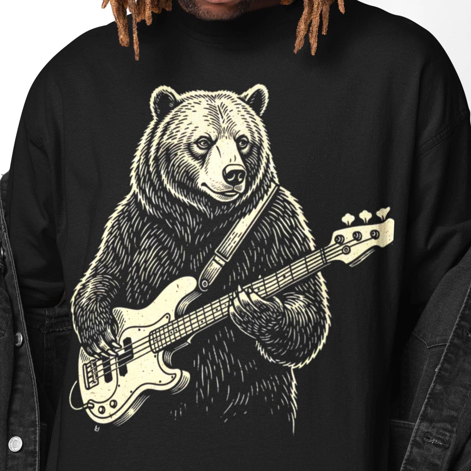 Bear Guitar Player T-Shirt, Bear Guitarist Tee, Funny Graphic Shirt, Musician and Music Lover Gift, Bear Present for Him S