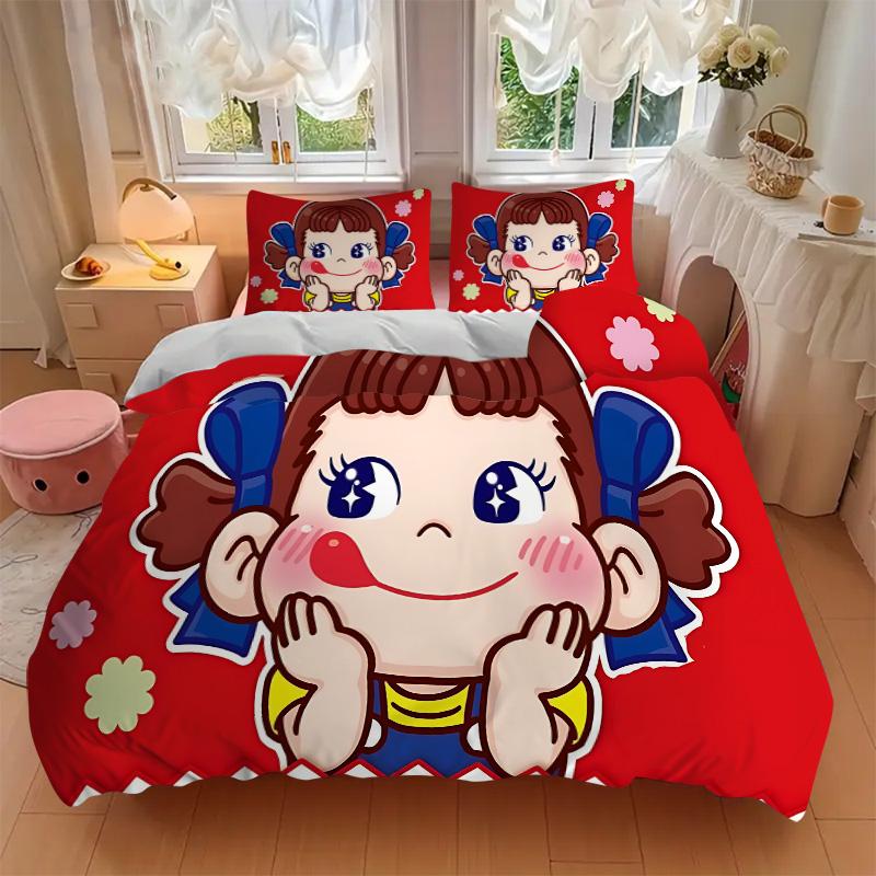 Happy Girl Cartoon Print 3Pcs Bedding Setduvet Cover With 2 Bedropillowcase Home Birthday Gift