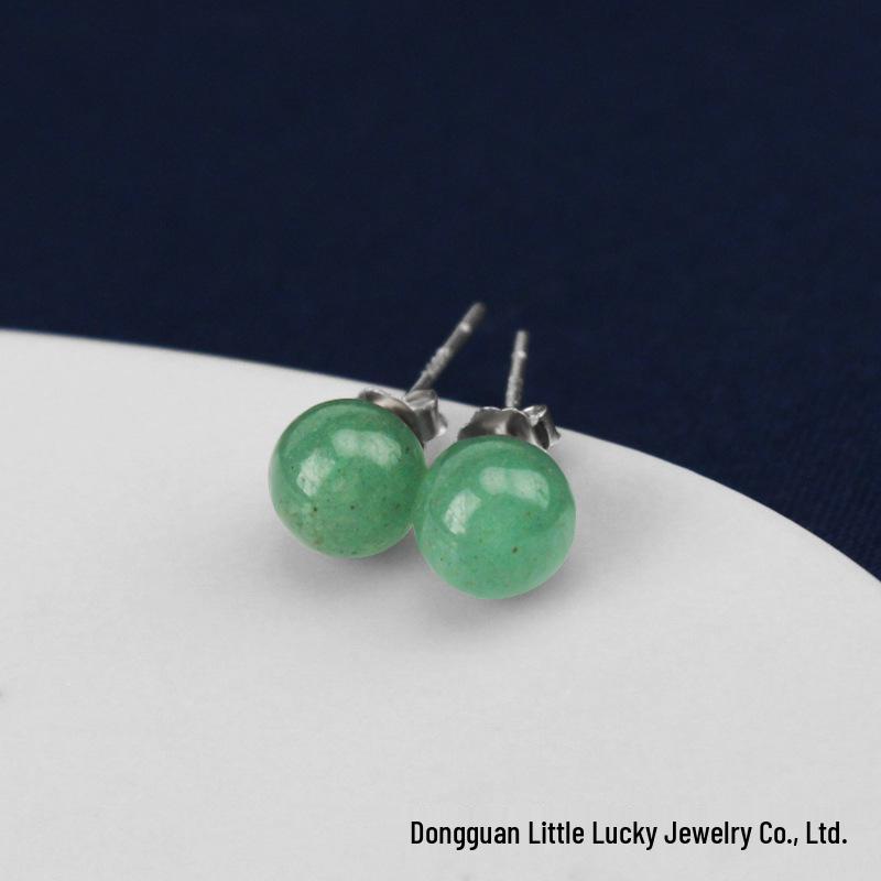 Jade Angel 925 Sterling Silver Aventurine Stud Earrings for Women - 6MM Round Bead Fashion Earrings
