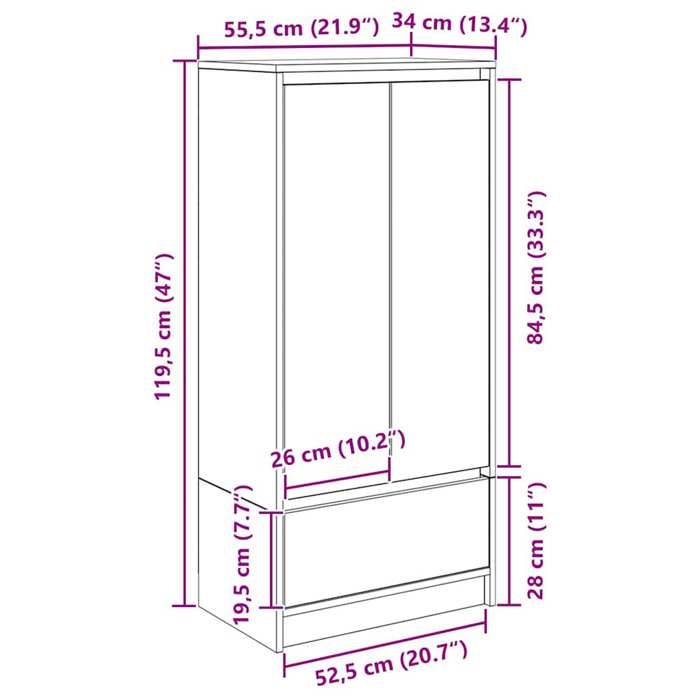 VidaXL Armoire avec tiroir blanc 55,5x34x119,5 cm bois d'ingénierie, armoire de rangement, buffet haut, armoire de rangement 861643