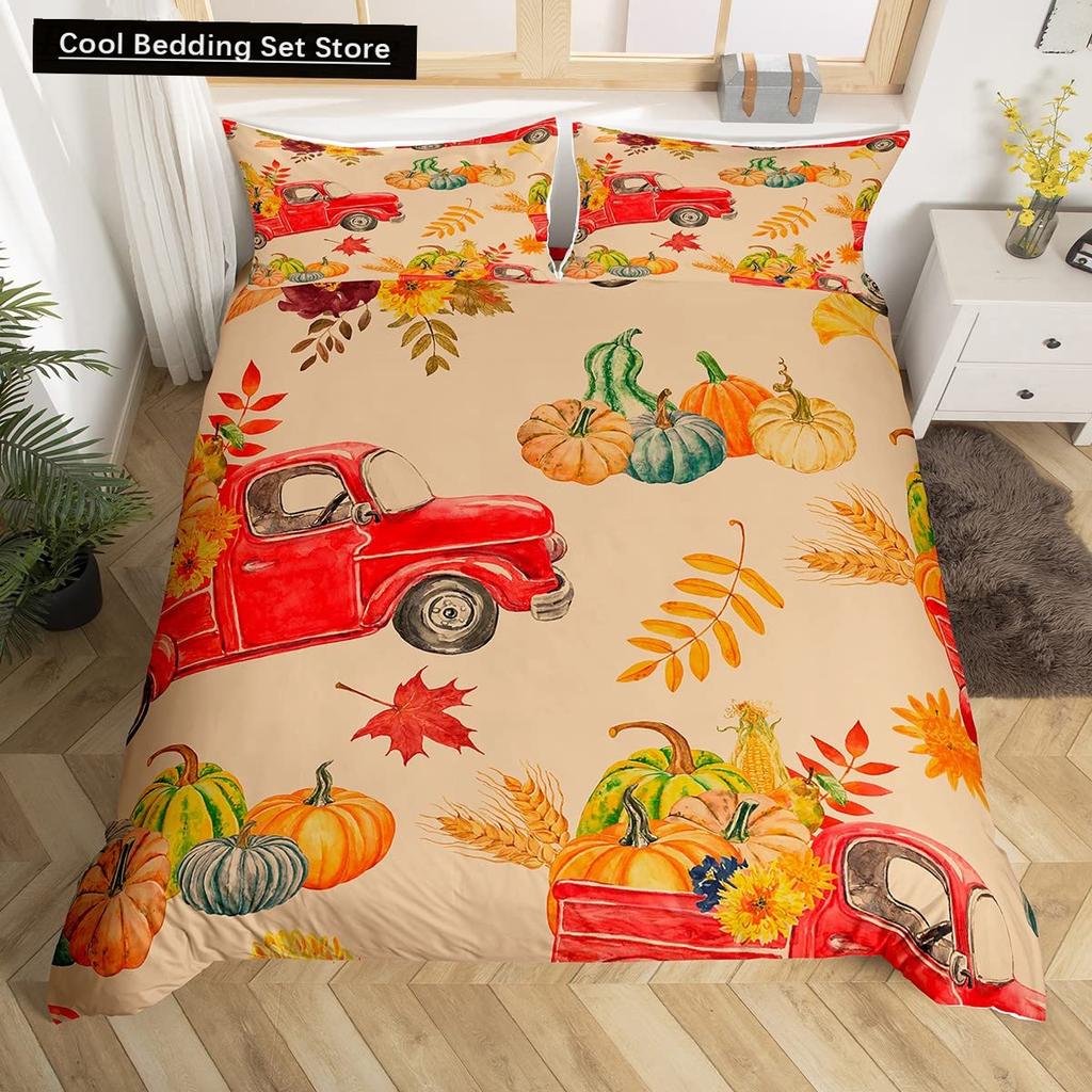 Autumn Tree Leaf King Queen Bedding Set Cartoon Botanical Duvet Cover Fallen Leaves Quilt Cover 2/3pcs Polyester Comforter Cover