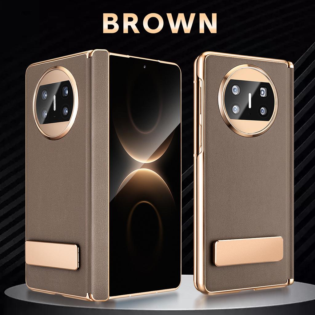 High-end Leather Folding Case for Huawei MATE X3 MateX3 Hinge Enhanced Protection+Metal Bracket Holder Strand Flip Phone Cover