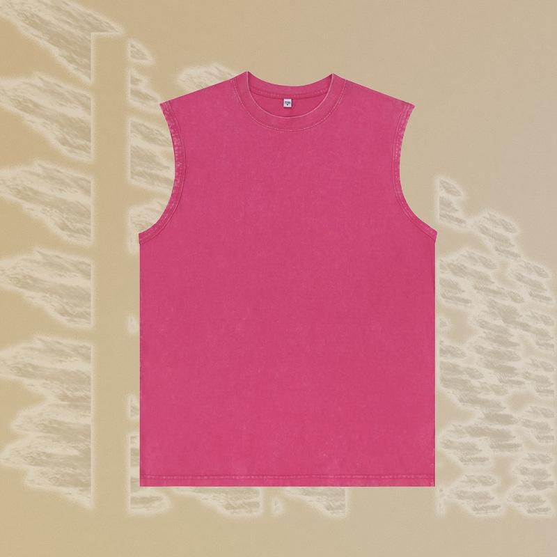 

Men s 230g Vintage Sleeveless Pure Cotton Washed Tank Top - Summer Loose Fit Fitness Vest S розы красного