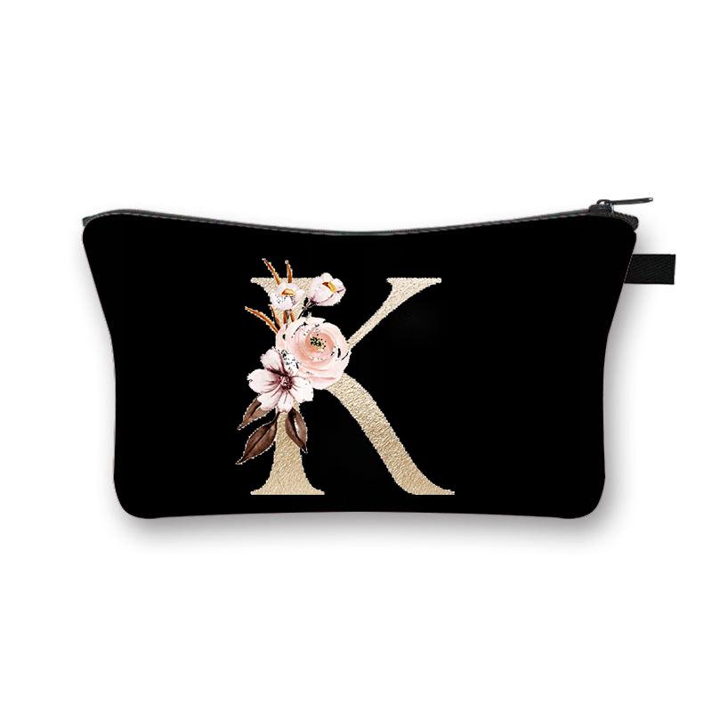 Vintage Golden Flower Alphabet Travel Cosmetic Bag Waterproof Toiletry Organize Pouch for Women