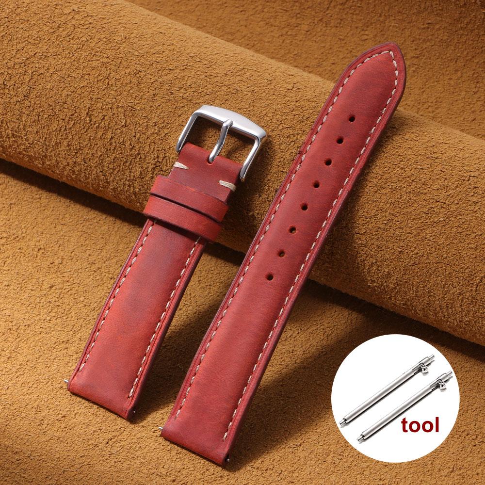 

14/16/18/20/22/24 мм Быстросъемный ремешок для часов Мужской Женский Ремешок для часов Натуральная кожа Ремешок для часов Замена Винтажный Коричневый Браслеты 16mm красный