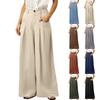 Women Wide Leg Trousers High Waist Pleated Loose Fit Pants with Pockets Button and Zip Closure for Office Casual Wear