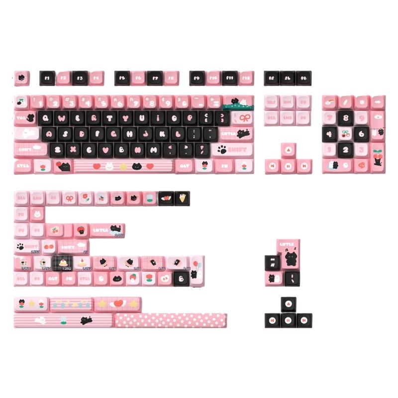 Zwarte Katten Keycaps 138/158 Toetsen MDA Profiel PBT Keycaps Sublimatie Schattige Mechanische Keycaps toetsenborden Accessoires