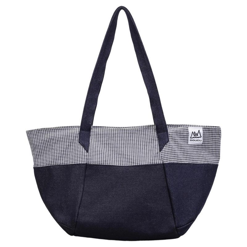 

Large Capacity Tote Bag Plaid Handbag Student Class Shoulder Bag чёрный