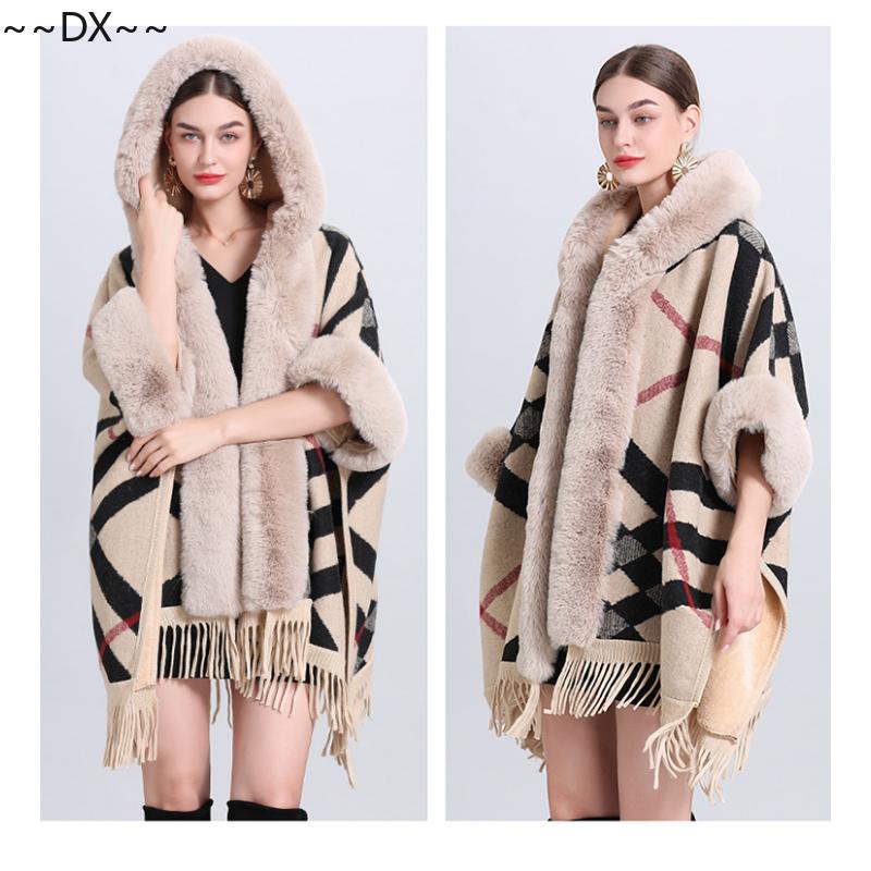 Новая накидка-шаль спицами из снежинок и флиса с толстым меховым воротником. One size — фото 18