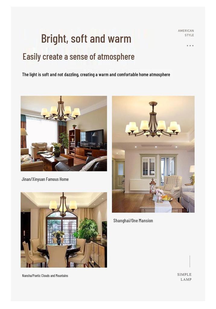 American Retro Iron Art Chandelier for Living Room, Bedroom, Dining Room - Modern & Country Style