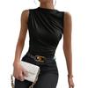Sleeveless Tops For Women Casual Mock Neck Slim Fitted Ruched Shirts High Neck Summer Shirt Tops
