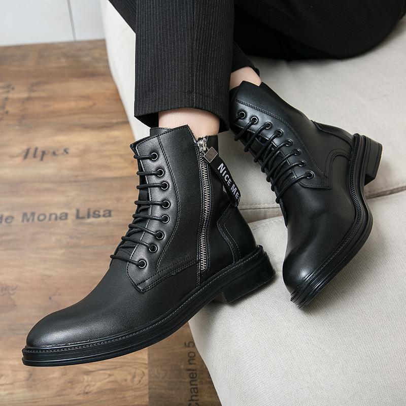 Korean Version of Fashionable Men Lace Up Formal Boots Luxury Brand Business Men Shoes High Top Men Boots Non-Slip Ankle Boots