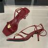 Sommer Mode Offene Zehen Sandalen Damen Metallschnalle Schmaler Riemen Dünner Niedriger Absatz Gladiator Party Schuhe