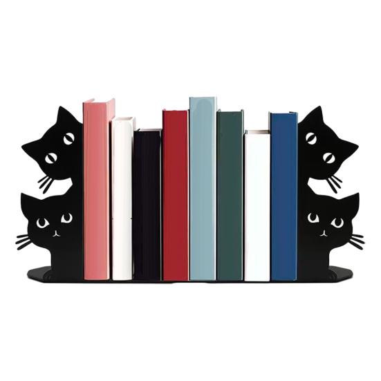 1 Pair Cute Cat-Shaped Bookends Decorative Wooden Book Stoppers for Shelves Desks Corner Shelf Organizer Adorable Home Office Decor Gift for Cat