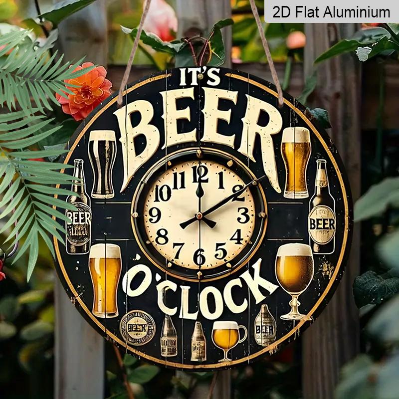 

2D Flat Retro It s Beer O Clock Aluminum Plaque 7.87×7.87 , Country Beer-Themed Wall Art for Home Bar Kitchen Outdoor 20cm/7.87Inch