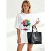 Übergroßes Damen-Kurzarm-T-Shirt mit Regenbogen-Farbverlauf, Tintenspritzer, Rose (mit Farbe-Tropf-Effekt) Drucken